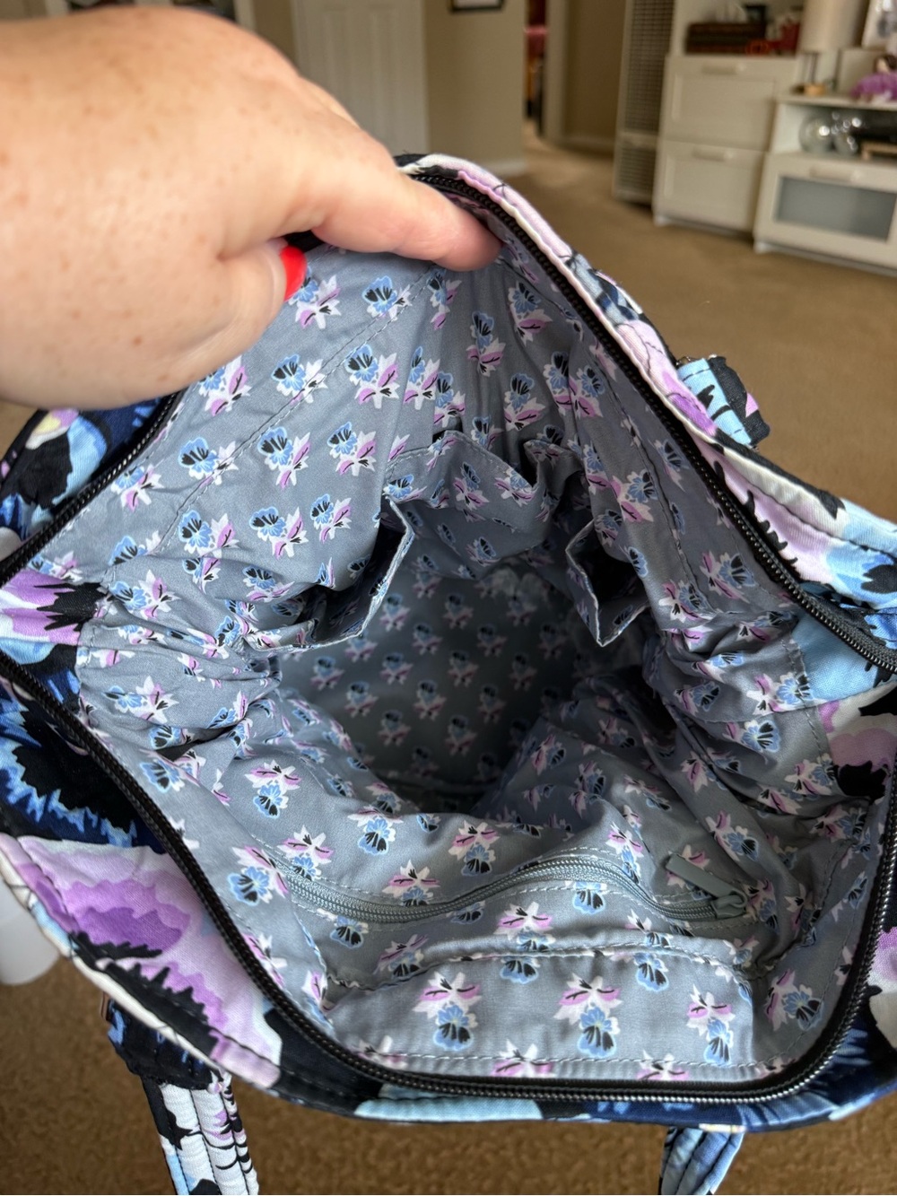Vera Bradley Quilted Floral Tote in Black, Blue & Purple - Picture 3 of 4
